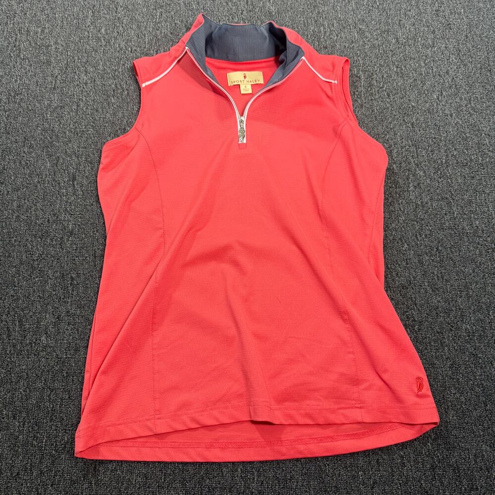 Vintage Y2k Sport Haley Peach Grey Golf Tennis 1/4 Zip Sleeveless Tank Top Small